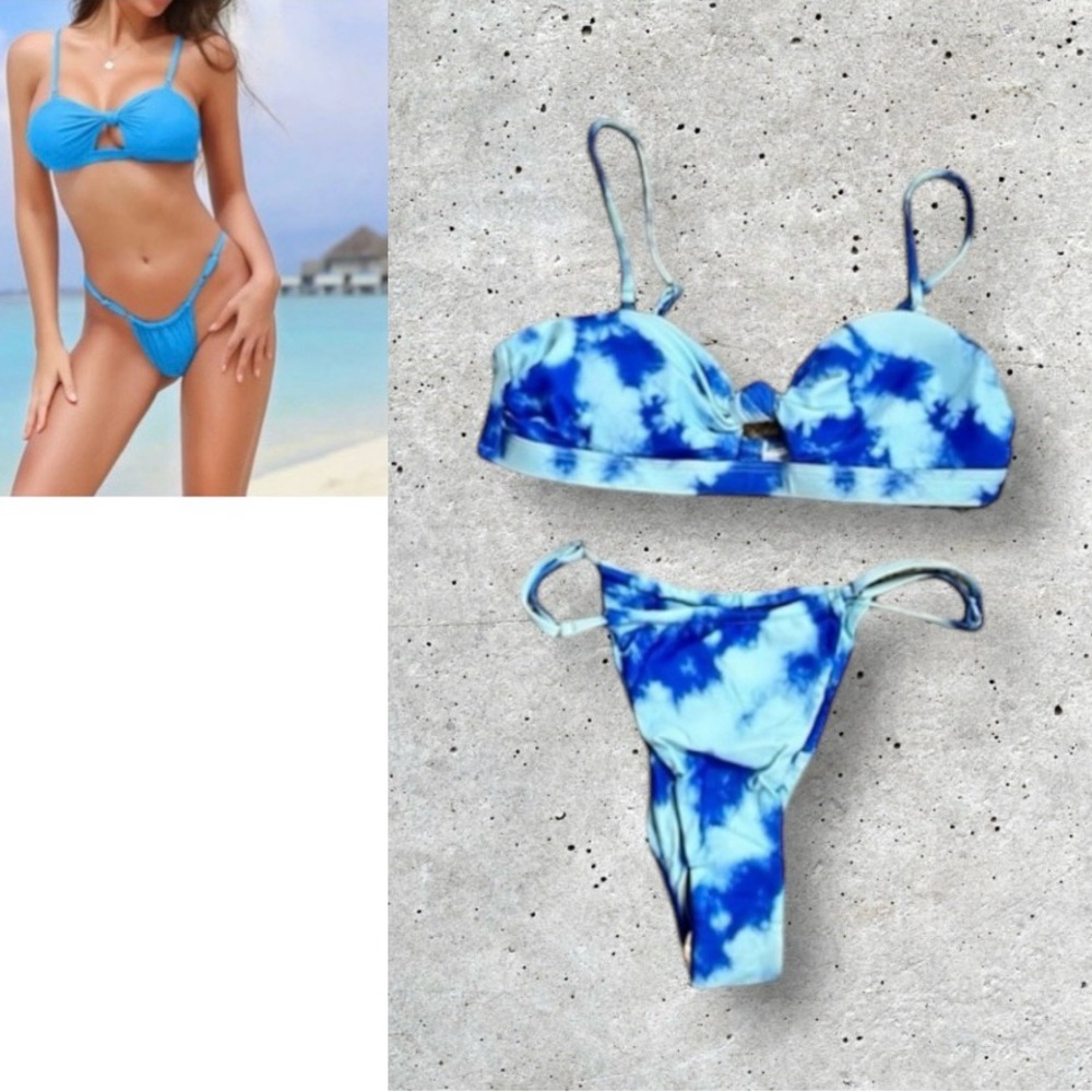 NWT Women’s Tie Dye Tie Knot Brazilian Triangle Thong Bikini Set